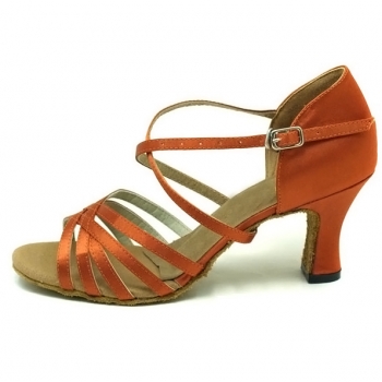 Orange five tape satin of Ladies Latin dance shoes