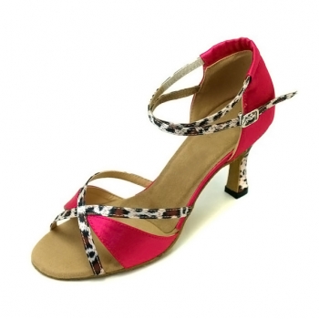 Fashion M Font Tiger satin(pink/red/Purple) of Ladies Latin shoes