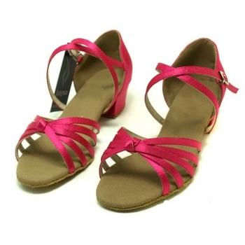 Pink/Red/Apricot satin Five Knot Children Latin Shoes