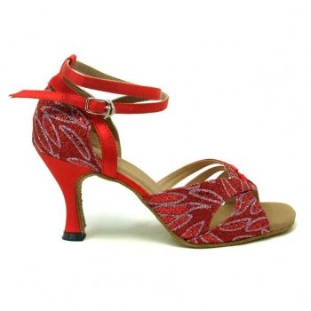 Flashing red satin leaf of Ladies Latin dance shoes- Red/blue/Oranger