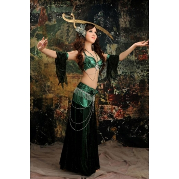 Spandex Yarn Bellydance Costume(36Bbra+skirt+Lotus leaf Arm sleeve)