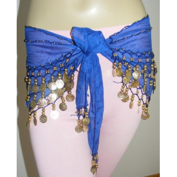 128 Golden Coins Belly Dance Hip Scarf Skirt Costume -10colors