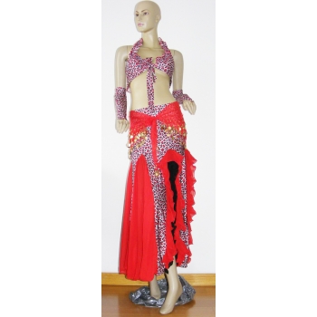 Leopard Skin Lotus leaf Bellydance Costume(36B bra+80M skirt)