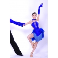 Child Girls/Ladies Latin dance dress-Over all dress in 3sets with feather-Blue/Black
