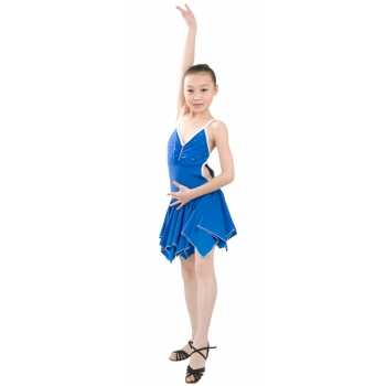 Child girls latin dance dress- Overall dress-Blue