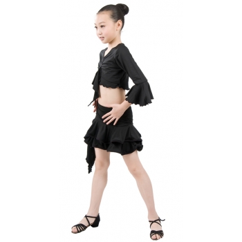 Child Girls latin dance dress-2 sets of (long-sleeved T-shirt + skirt)