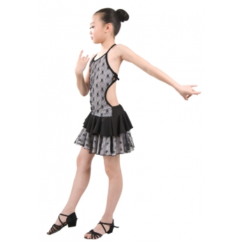 Child girls latin dance dress-Overall dress-Black