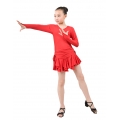 Child girls latin dance dress-2sets of long-sleeved shirt + skirt