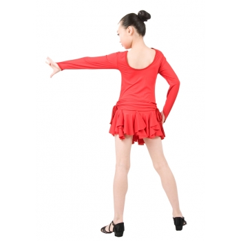 Child girls latin dance dress-2sets of long-sleeved shirt + skirt