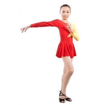 Child girls latin dance dress-Overall dress with a long-sleeved