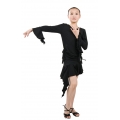 Child girls latin dance dress-2 sets (lotus sleeve shirt + skirt)