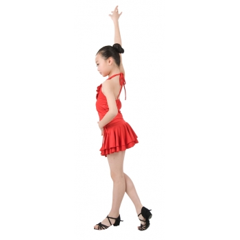 Child girls latin dance dress- 2 sets(shirt+skirt)