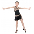 Child girls latin dance dress-2 sets in Leopard(shirt+skirt) for(6~15years old)-Leopard+Black