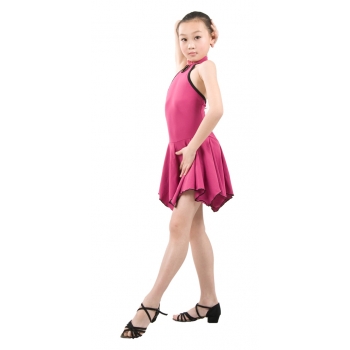 Child girls latin dance dress- Overall dress-Dark Pink
