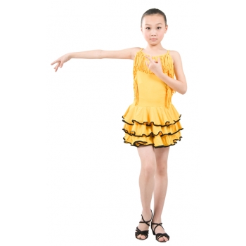 Child girls latin dance dress- Overall dress-Yellow