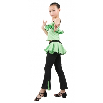 Child girls latin dance suits-2 sets (leaf edge T-shirt + leaf edge trousers)