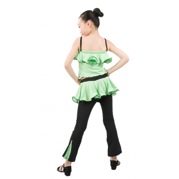 Child girls latin dance suits-2 sets (leaf edge T-shirt + leaf edge trousers)