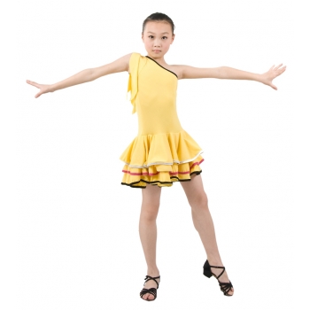Child girls latin dance dress-Overall dress in single shoulder