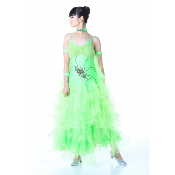 Ladies Ballroom Modern Waltz Tango Dance Dress-Over all dress-Green