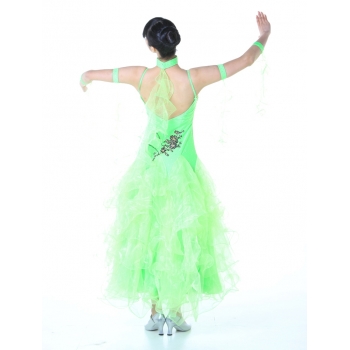 Ladies Ballroom Modern Waltz Tango Dance Dress-Over all dress-Green