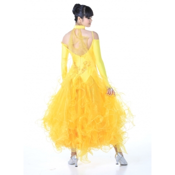 Ladies Ballroom Modern Waltz Tango Dance Dress-Over all dress-Yellow
