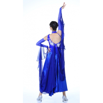 Ladies Ballroom Modern Waltz Tango Dance Dress-Over all dress-Blue