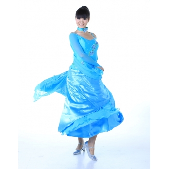 Ladies Ballroom Modern Waltz Tango Dance Dress-Over all dress-Sky Blue