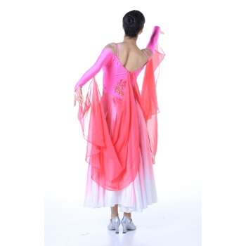 Ladies Ballroom Modern Waltz Tango Dance Dress-Over all dress-Pink
