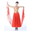 Ladies Ballroom Modern Waltz Tango Dance Dress-Over all dress-Coffee+Red