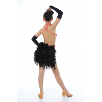 Child Girls/Ladies Latin dance dress-Over all dress in 3sets with feather-Blue/Red/Black