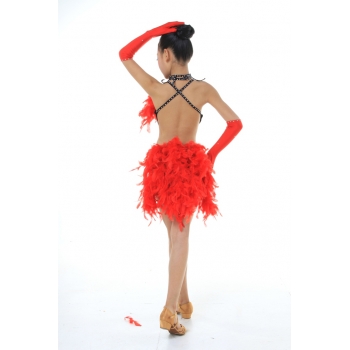 Child Girls/Ladies Latin dance dress-Over all dress in 3sets with feather-Blue/Red/Black