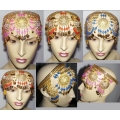 Gold Coin&color beads Chain head piece hat belly dancing
