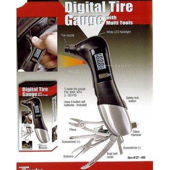 Digital Tire Gauge w/h LED&Flashlight&hammer&Multi-Tool 